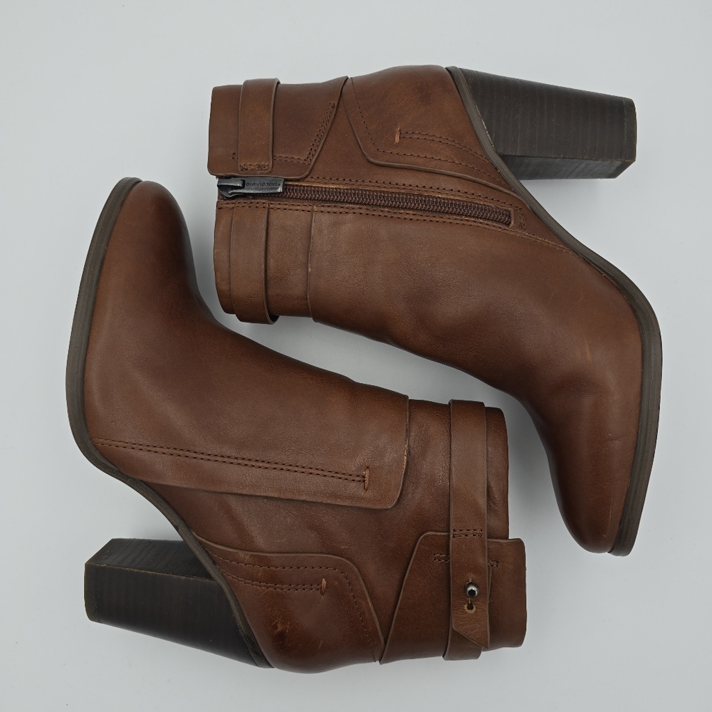 Like-New Vince Camuto Faythe Layered Heeled Ankle Booties, Brown, Women's 7.5M - Picture 15 of 16